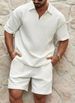 Men's Clothing New Fashion Waffle Solid Color Lapel Polo Shirt Short Sleeve Shorts Sports Suit_viptrois.com