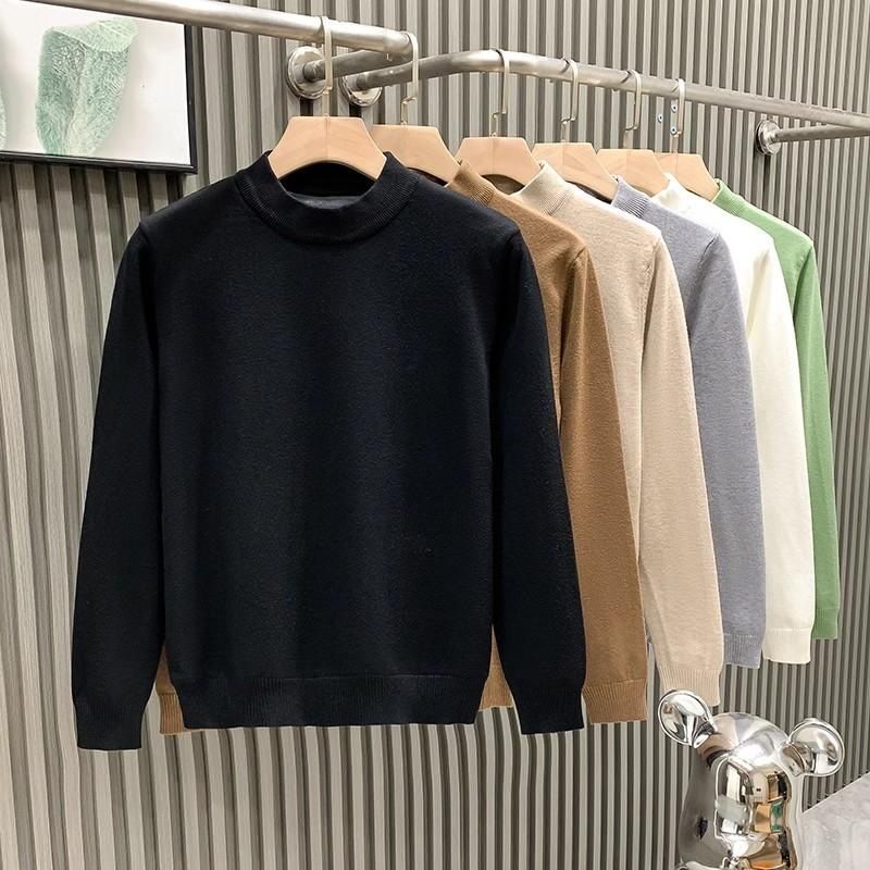 Men's Clothing Fashion Brand Half Turtleneck Sweater Men Autumn And Winter New Style Light Luxury Knitted Sweater High End Bottoming Shirt_viptrois.com