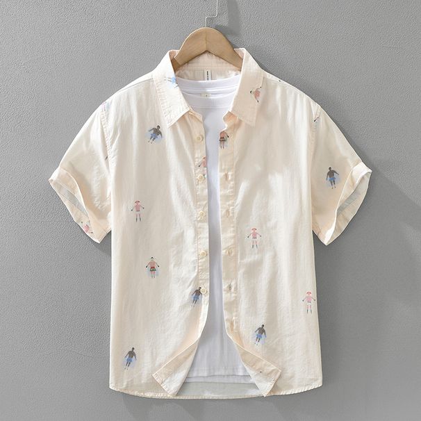 Cartoon Printed Fresh Short Sleeved Shirt For Men, Fashionable And Versatile, Artistic And Casual Loose Top_viptrois.com