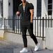 Men's Spring/Summer Waffle Knit Round Collar Casual Suit Short Sleeved Trousers Drawstring Detail New Style_viptrois.com