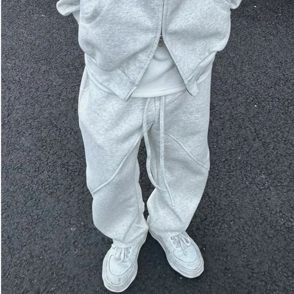 Minimalist American Heavyweight Hooded Sweatshirt Cardigan Men's Trendy Fit Drawstring Pants Loose Two-Piece Casual Set_viptrois.com