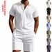 Men's Summer Linen Polo Shirt Breathable Sports Casual Short Sleeved Collared Button Up Set Shorts_viptrois.com