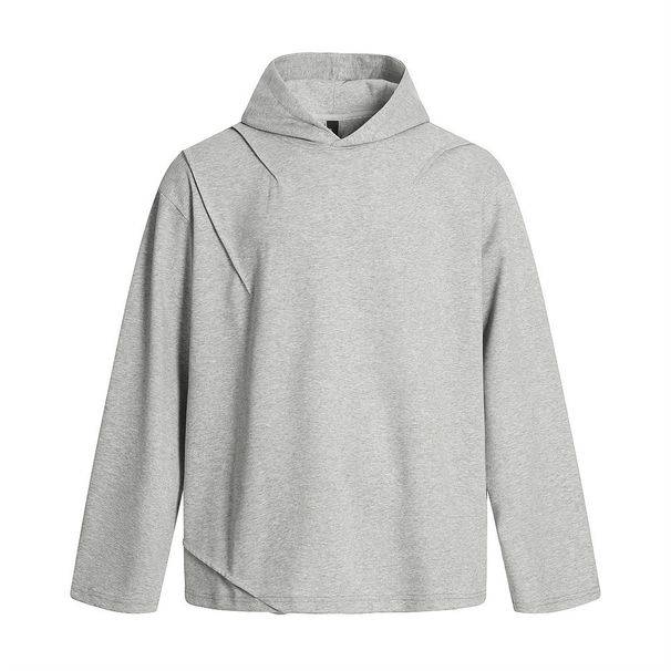 American Style Trendy Brand Design Hooded Sweatshirt Men's Vibe Street Pleated Cross Collar Solid Color Sports Hoodie_viptrois.com