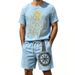 Men's Textured Short Sleeve T-Shirt And Shorts Set Casual Summer Outfit Retro-Inspired Prints_viptrois.com