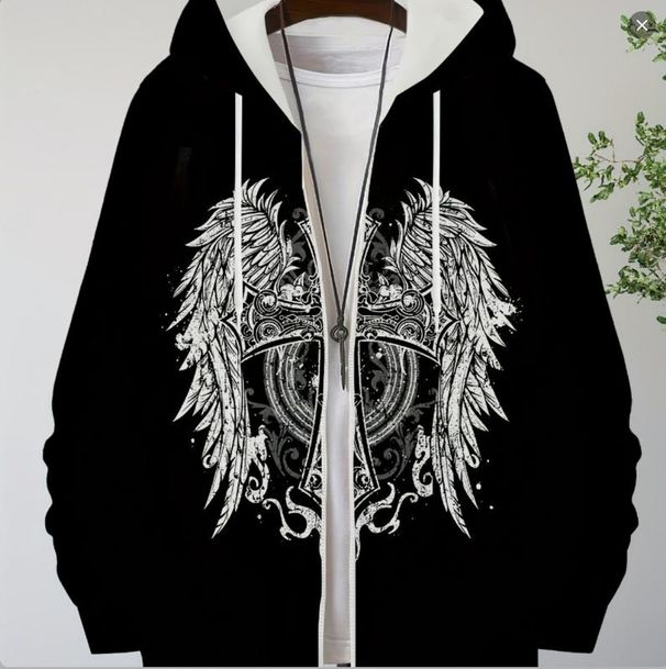 Zipper Sweatshirt 2025 Autumn Winter New Angel Wings Print Long Sleeve Loose Casual Gothic Jacket_viptrois.com