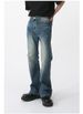 Men's NB-Inspired Straight Flare Jeans, Medium Blue Vintage Washed Denim Trousers, NB Style For Urban, Weekend & Smart Casual Outings_viptrois.com