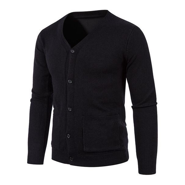 Men's Slim Fit V-Neck Knit Cardigan - Lightweight Solid Color Sweater, Casual & Versatile Thin Pullover For Spring & Autumn_viptrois.com