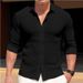 Men's Clothing Spring And Autumn New European And American Men's Large Size Solid Color Long Sleeved Shirts Waffle Casual Lapel Shirt Tops_viptrois.com