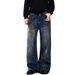 Men's Clothing Retro Deconstructed Distressed Ink Straight Jeans_viptrois.com