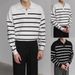 Polo Shirt V Neck Lapel Long Sleeved Knitted Sweater Men's Striped Light Luxury Business Old Money Style_viptrois.com