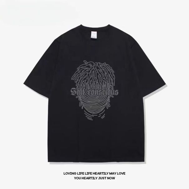 Letter Pure Cotton Short T-shirt For Men And Women, Summer American Fashion Brand Printed Round Neck Loose Ins Couple's_viptrois.com