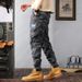 Men's Clothing camouflage pants with cuffs and multiple pockets, retro washed pants_viptrois.com