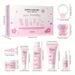 Sakura Skin Care Set, Skincare Gift With Serum, Cleanser, Essence Toner, Eye Cream, Tie, Hair Clip, Facial Cleansing_viptrois.com