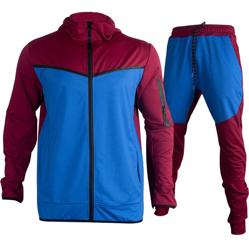 Men's Hooded Sportswear Set With Contrast Color Design - Casual Zip-Up Jacket & Jogger Pants For Running, Gym, Streetwear_viptrois.com