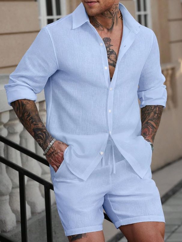 Men's Casual Loose Short Sleeved Shirt Shorts Men's Summer Suit_viptrois.com