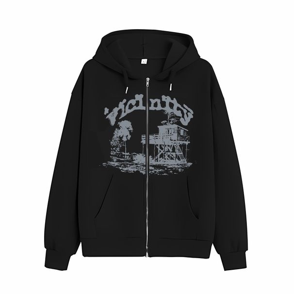 Printed Hoodie Sweatshirt With Pocket And Zipper Brand_viptrois.com