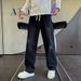 Men's Casual High Street Straight Leg Trousers American Washed Denim Jeans Loose Fit Drawstring Trendy Brand Retro_viptrois.com