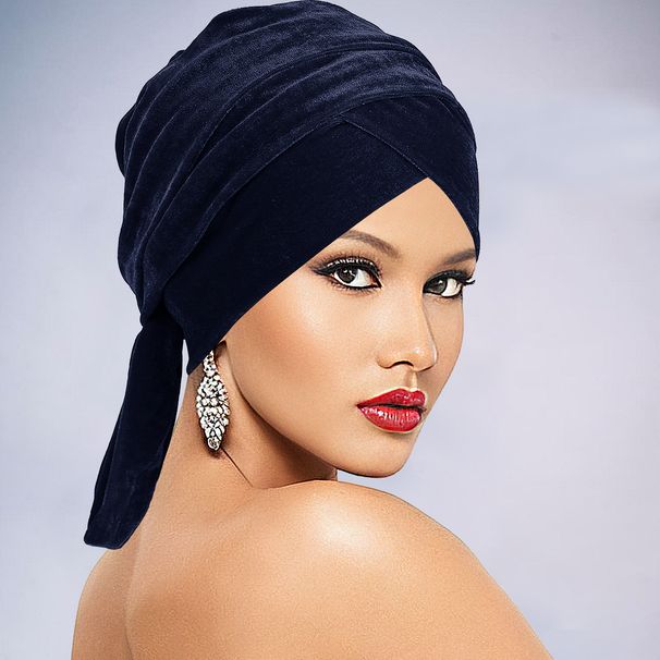 Foreign Trade New Turban Hat European And American Popular Velvet All Match Pullover Hat Solid Color Ethnic Long Tail Hat Factory Direct Sales_viptrois.com