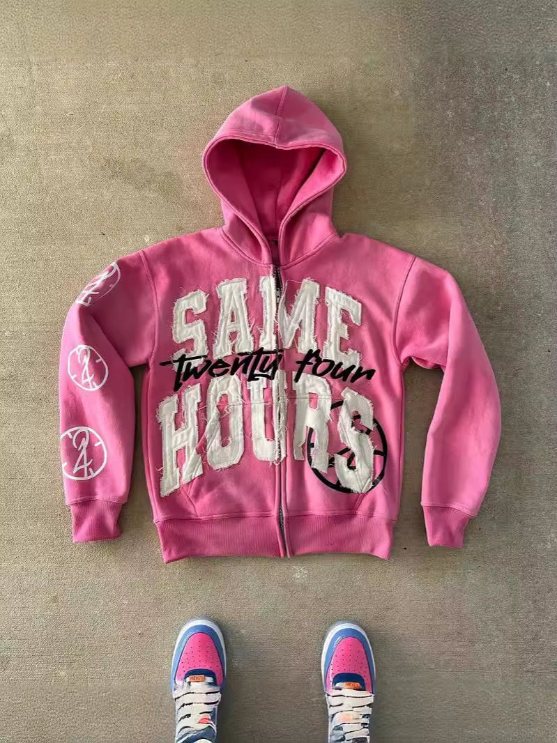 American Retro 3D Print Hooded Sweatshirt, Unisex Heavyweight Zip-Up Hoodie With Vintage Letter Design For Streetwear Fashion_viptrois.com