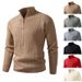 Men's Stylish Half-zip Knit Sweater With Stand Collar - Casual Pullover For Autumn & Winter (Black, Beige, Gray, Dark Gray, Red, Khaki)_viptrois.com