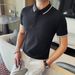 Ciphertext Hair New Men's Black And White Striped Contrasting Color Lapel Polo Shirt, Light Business Casual Youth Short-sleeved T-shirt_viptrois.com