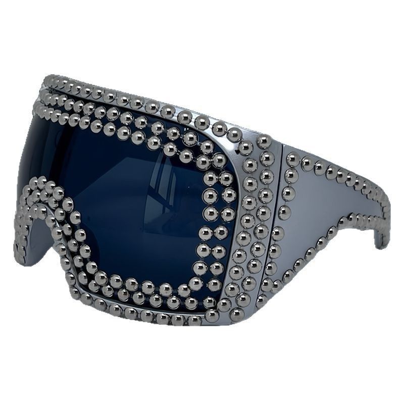 Oversized Square Rivet Sunglasses Men's Personality Punk Party Sunglasses Women's Fashion Integrated Goggles Mask Cross Border_viptrois.com