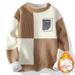 Pure Foreign Trade Winter New Pullover Round Neck Color Block Long Sleeve Fleece Lined Thickened Sweater Trendy Men's Warm_viptrois.com
