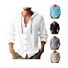 Pure Cross-Border 2024 New Spring Summer Hooded T-Shirt Solid Color Cotton Linen Men's Casual Long Sleeve Top_viptrois.com