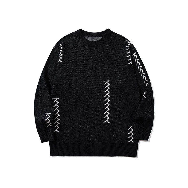 Korean Style Knit Sweater – Oversized Men’s Pullover With Fair Isle Pattern (Black, S/M/L/XL)_viptrois.com