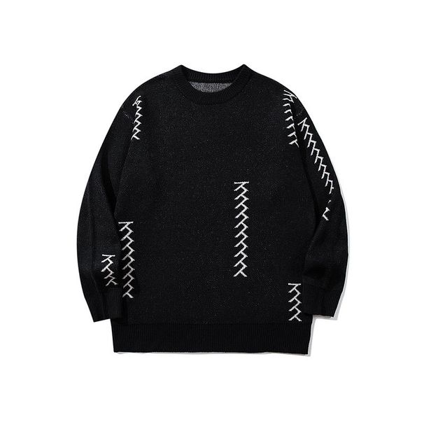 Korean Style Knit Sweater – Oversized Men’s Pullover With Fair Isle Pattern (Black, S/M/L/XL)_viptrois.com