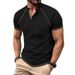 2025 Cross-border American Waffle Henley Shirt Men's T-Shirt Heavy Contrast Color Ragged Shoulder Slim T-Shirt Short Sleeve_viptrois.com