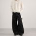 Vintage Raw Hem Black Double-Knee Workwear Jeans Relaxed Fit Utility Pants for Men And Women_viptrois.com