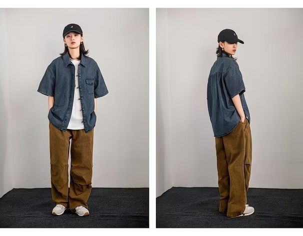jiwuus Summer New Chinese Style Vintage Jacket For Men And Women, Loose Retro Buttoned Washed Denim Shirt_viptrois.com