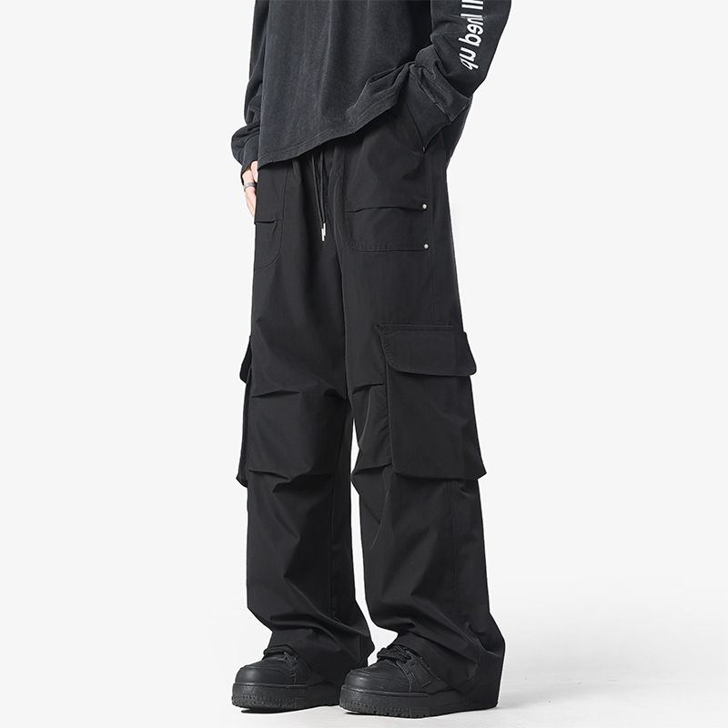 Men's Summer Solid Color Straight Leg Cargo Trousers Casual Sports Sweatpants Unisex Style_viptrois.com