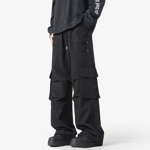 Men's Summer Solid Color Straight Leg Cargo Trousers Casual Sports Sweatpants Unisex Style_viptrois.com