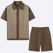 Men's Clothing Casual Cool Silk Knitted POLO Shirt Suit Short Sleeved Jacquard Two Piece Suit For Men SY0181_viptrois.com