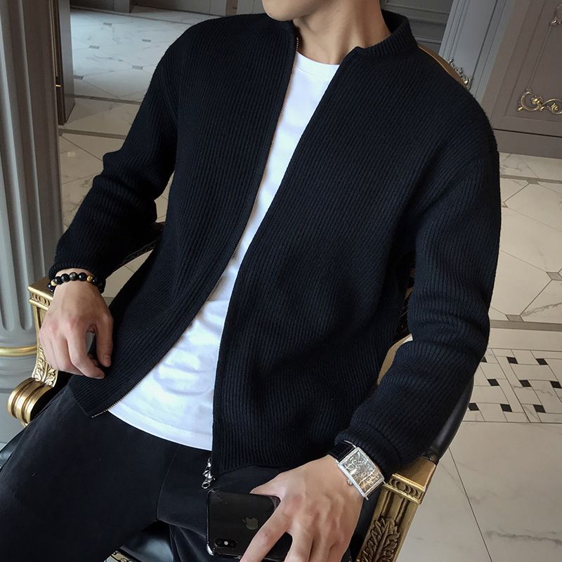Autumn And Winter 2021 New Thick Sweater Men's Outerwear V-neck Knitted Cardigan Wearing Handsome Trendy Top_viptrois.com