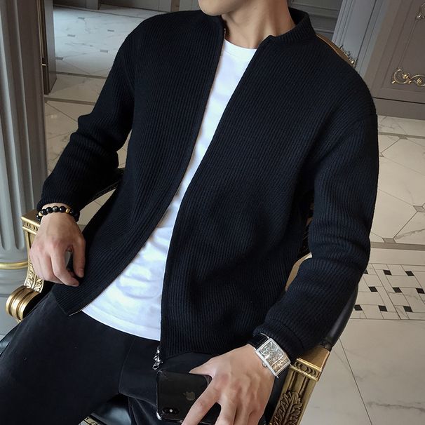 Autumn And Winter 2021 New Thick Sweater Men's Outerwear V-neck Knitted Cardigan Wearing Handsome Trendy Top_viptrois.com