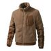 Men's Fleece-Lined Winter Jacket - Thickened Polyester Bomber Coat With Stand Collar (Black/Camel/Green/Navy)_viptrois.com