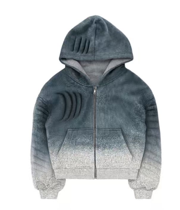 2026 Autumn And Winter New European And American Loose Pure Cotton Hooded Zipper Double-sided Wear Gradual Change Sweater Jacket_viptrois.com