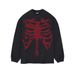 Heavyweight Cotton Streetwear Tee – Oversized Skull Print Long Sleeve Shirt (Relaxed Fit, Unisex Layering Essential) – Black/White_viptrois.com
