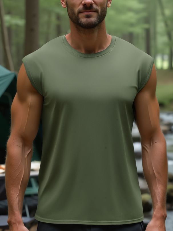 Men's Breathable Cotton Tank Top – Quick-Dry Sleeveless Vest For Gym, Running & Casual Wear (Black/Grey/White/Tibetan Blue/Army Green, S-XXL)_viptrois.com