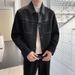 Premium PU Splicing Design Green Coat Men's Spring And Autumn Light Ripe Wind Lapel Tooling Suede Jacket Trendy Brand_viptrois.com