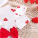 Cross Border Romper Suit Valentine's Day Baby Red Heart Bow Pattern Short Sleeved Romper Headband Socks_viptrois.com