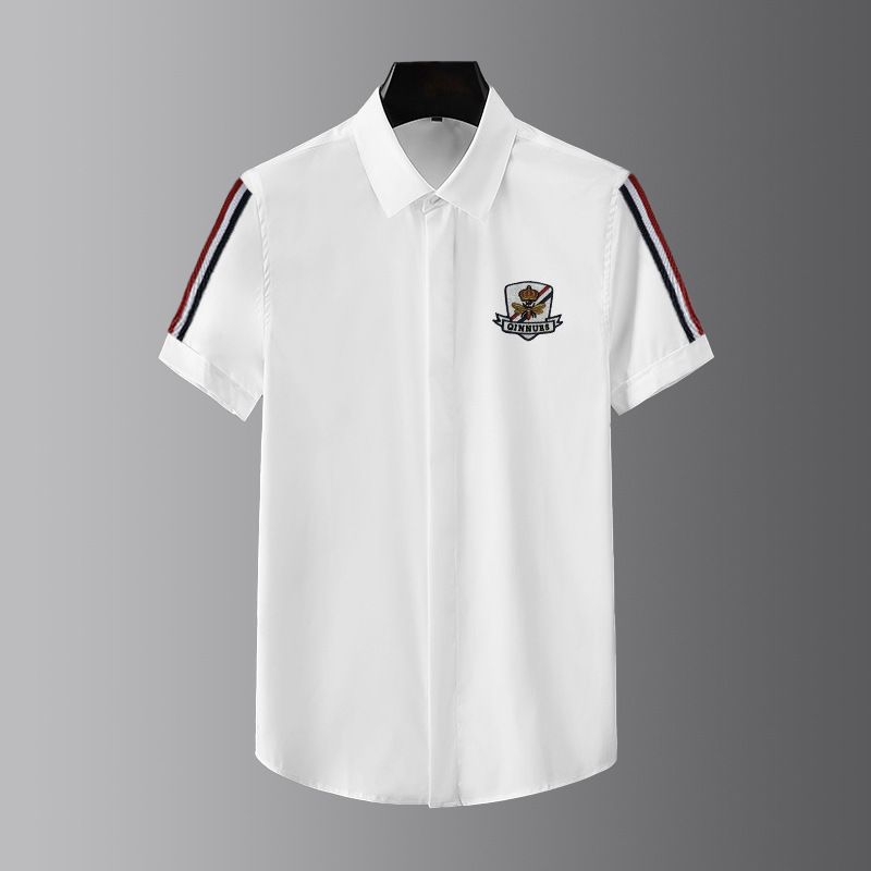 Men's Slim Fit Tencel Cotton Free Ironing Fashion Business Shirt Ribbon Badge Short Sleeved Men's Shirt_viptrois.com