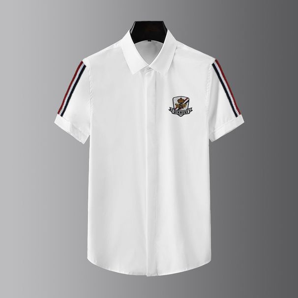 Men's Slim Fit Tencel Cotton Free Ironing Fashion Business Shirt Ribbon Badge Short Sleeved Men's Shirt_viptrois.com