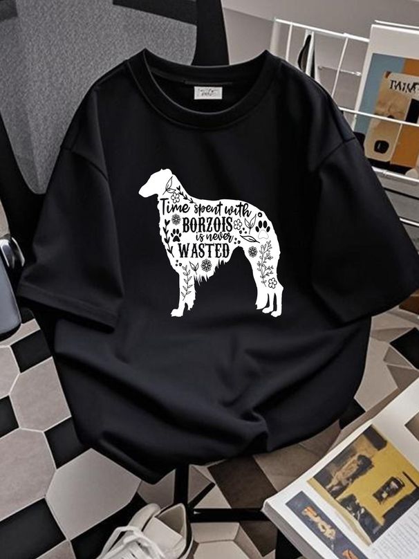 Time Spent With Borzoi Unisex T-shirt Stylish Breathable Casual Stretched Graphic Summer Slightly Top For Everyday Wear Soft Homme Fashion_viptrois.com