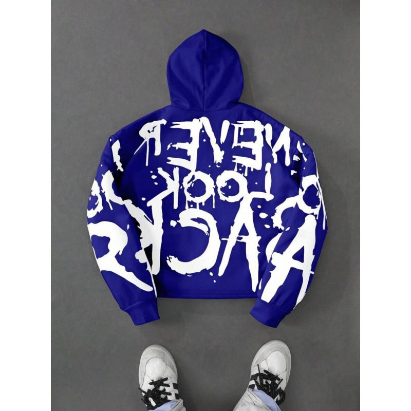 Men's Clothing Young Street Graffiti English Words Trendy Graffiti Font Print White Hooded Sweatshirt_viptrois.com