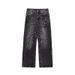 High Street Atmosphere Vibe Style Lightning Burst Pattern American Jeans Heavy Craft Familiar Straight-Leg Slightly_viptrois.com