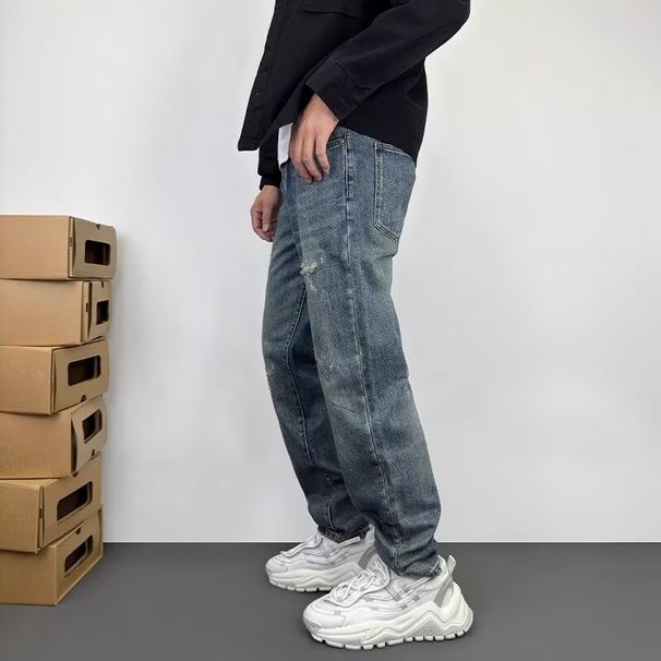 Men's Clothing Small Straight Blue Jeans Men's Trendy Brand Handsome Long Pants Versatile Trend_viptrois.com